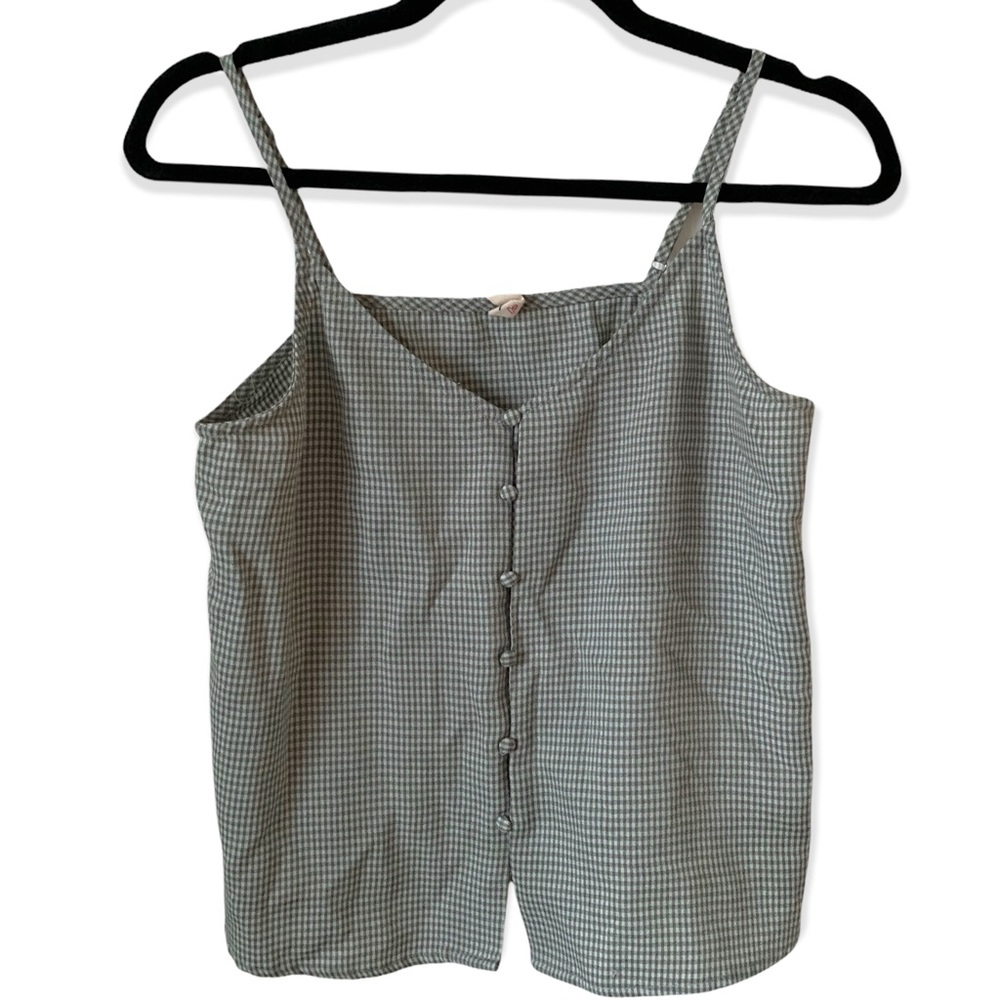 5/$20 Grey & white plaid sleeveless tank top button v neck blouse top M